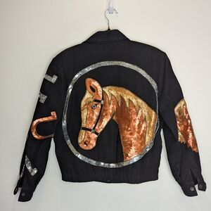 Vintage Modi Denim Women's Sequin Horse Jacket Small Western Equestrian Vegas